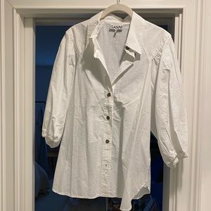GANNI Cotton Poplin Shirt - Bright White US8